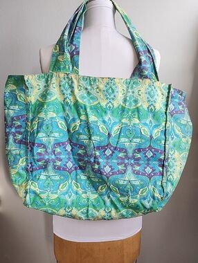 GAP Patterned Tote in Teal, Aqua & Purple Cotton Large 17x18x8